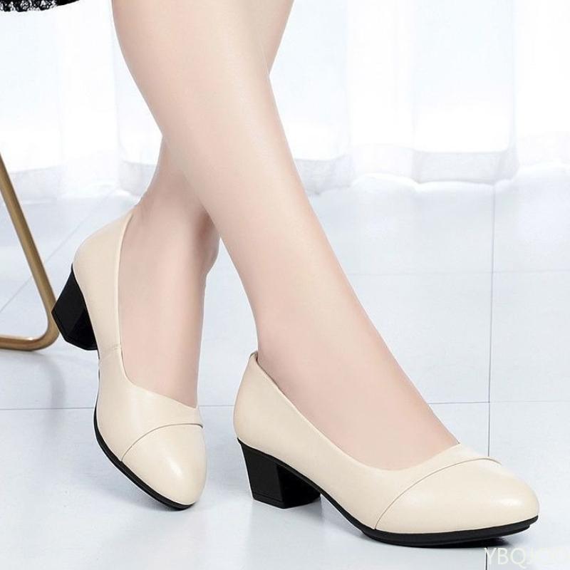 Sapatos de Salto Alto Femininos Confortáveis Antiderrapantes da Moda com Solado Macio para Primavera e Verão, Salto Médio Novo, Sapatos Femininos para Mãe e Trabalho