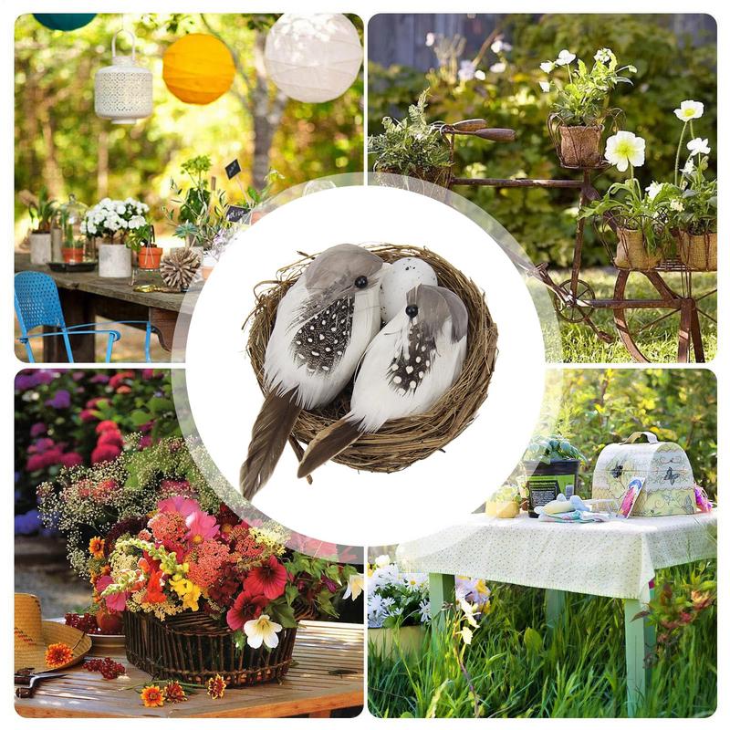 Artificial Bird Nest Artificial Craft Birds Realistic Feathered Birds with Nest And Birds Egg for Garden Parties Lawn Decor