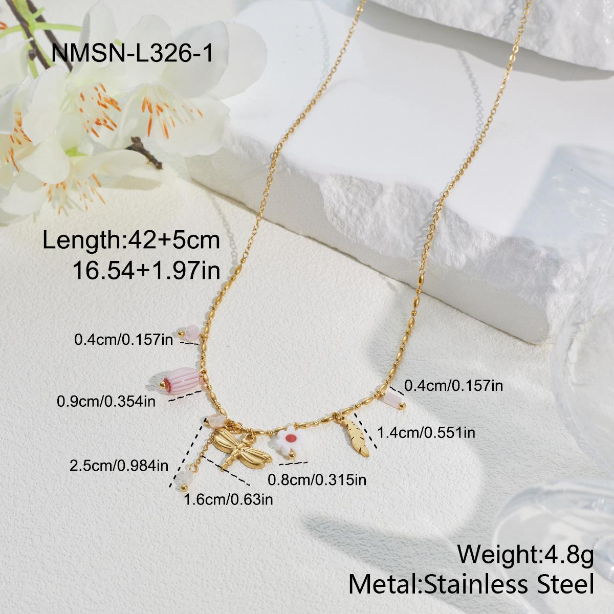 GEMCHIC Women s Stainless Steel Dragonfly Flower Necklace Bracelet Earrings Set Summer Vacation Style