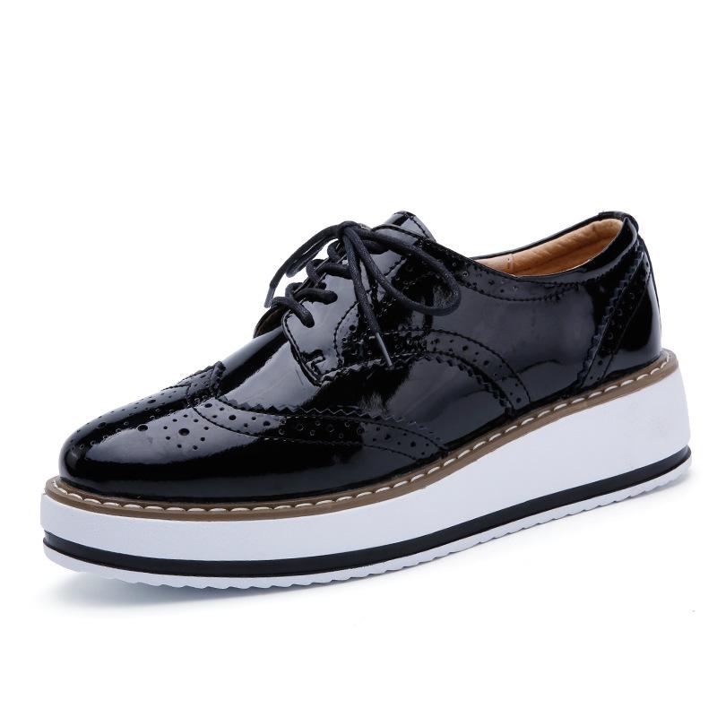 Women's Plus Size Brogue Wedge Heel Lace-Up Leather Shoes - College Style