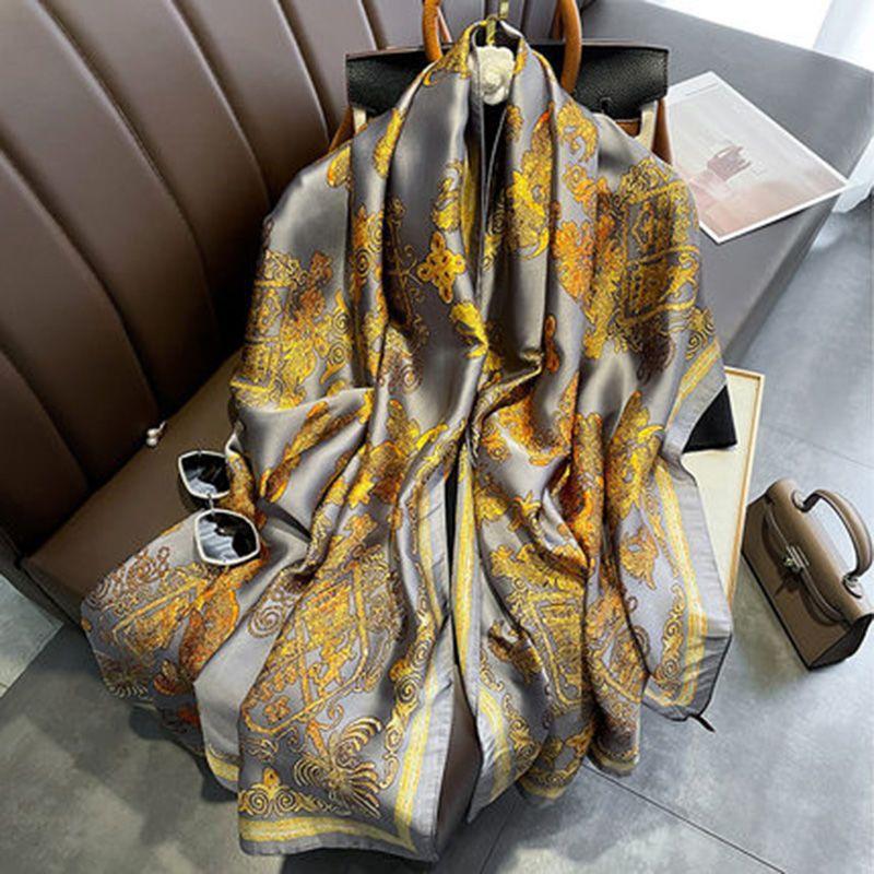 180*90 cm Luxus Marke Frauen Sommer Seide Schals Schal Dame Wrap Weich Weibliche Europa Designer Strand Bandana Foulard Schalldämpfer pareo