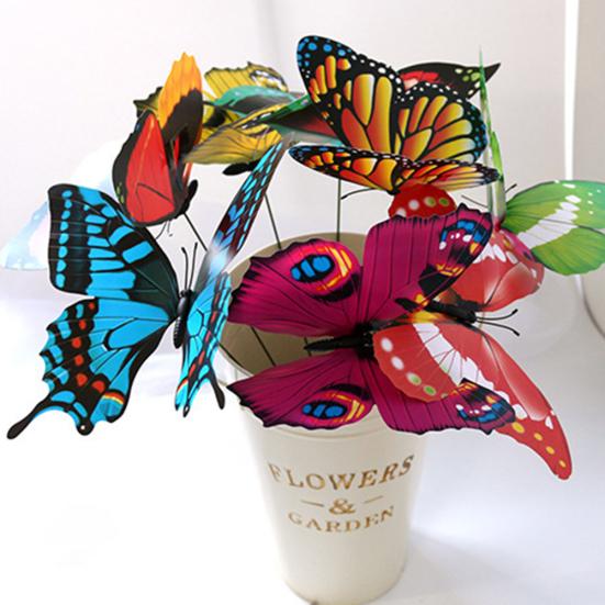 

50Pcs PVC Simulation Single Layer Butterfly Rods Garden Lawn Home Decoration 4cm