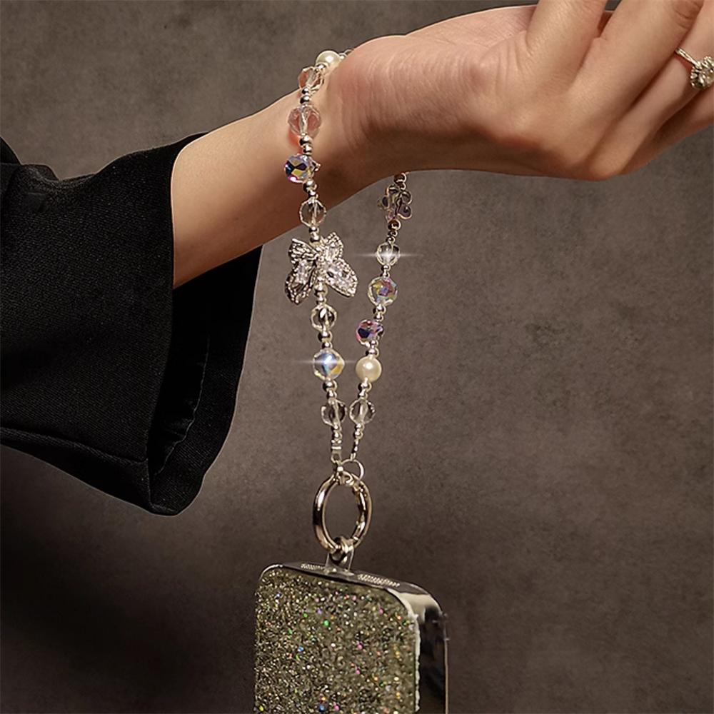 Luxury Diamond Butterfly Pendant Mobile Phone Lanyard Phone Case Wrist Strap Keycord Bling Glitter Rhinestone Hanging Chain