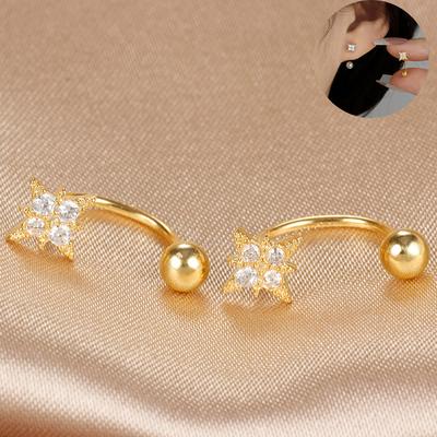 2PCS Stainless Steel Crystal CZ Piercing Earrings Gold Color Lobe Tragus Cartilage Helix Star Studs Earring Fashion Jewelry
