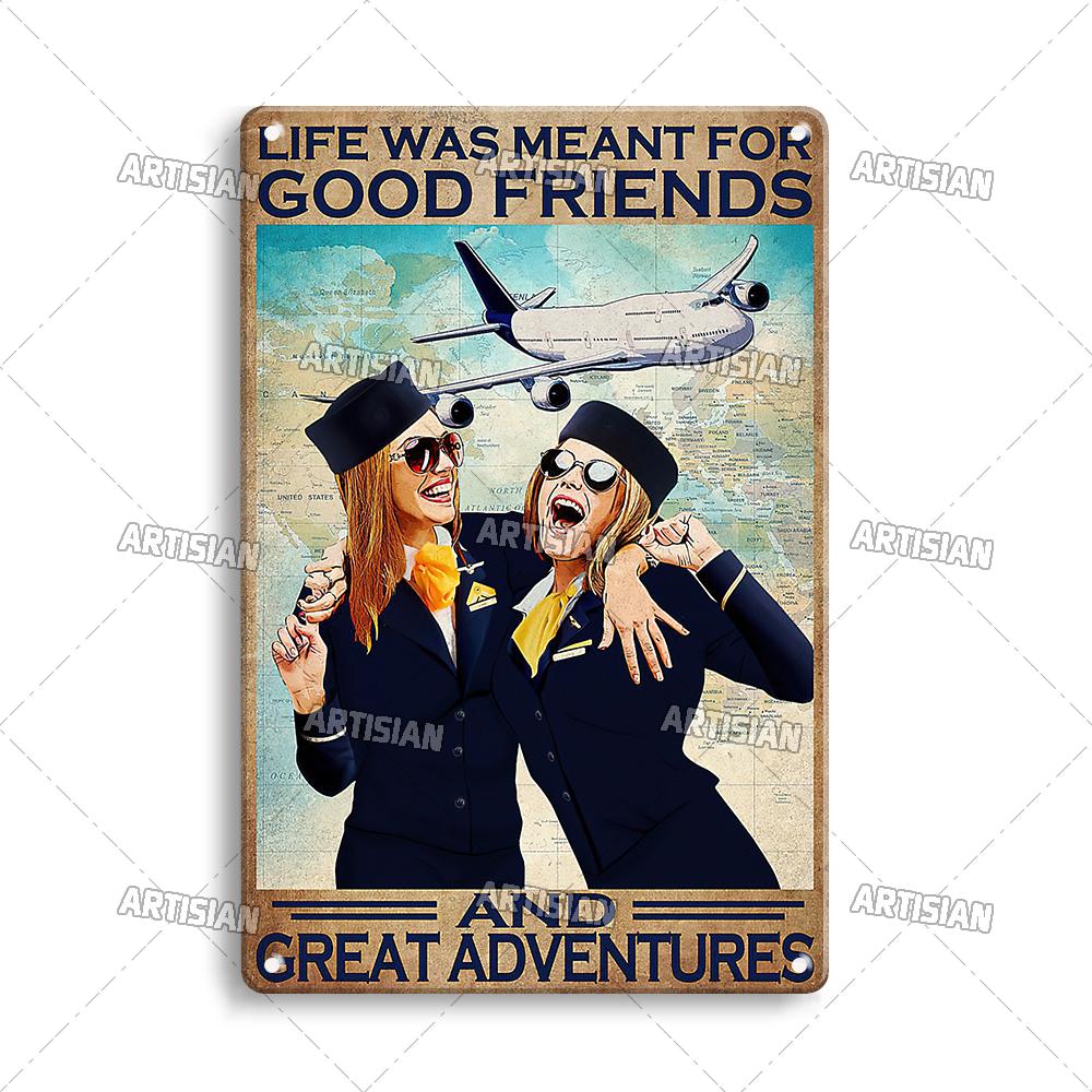 Artisian Flying Metal Sign Pilot Tin Poster Flight Attendant Decorative Plate Wall Decor Garage Bar Pub Club Hotel Cafe Kitchen