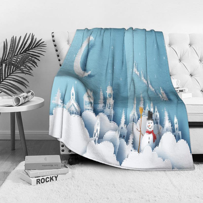 Tuniu Winter Snowman Landscape Fleece Blanket Sofa Bed Room Throw Soft Warm Cozy Gift