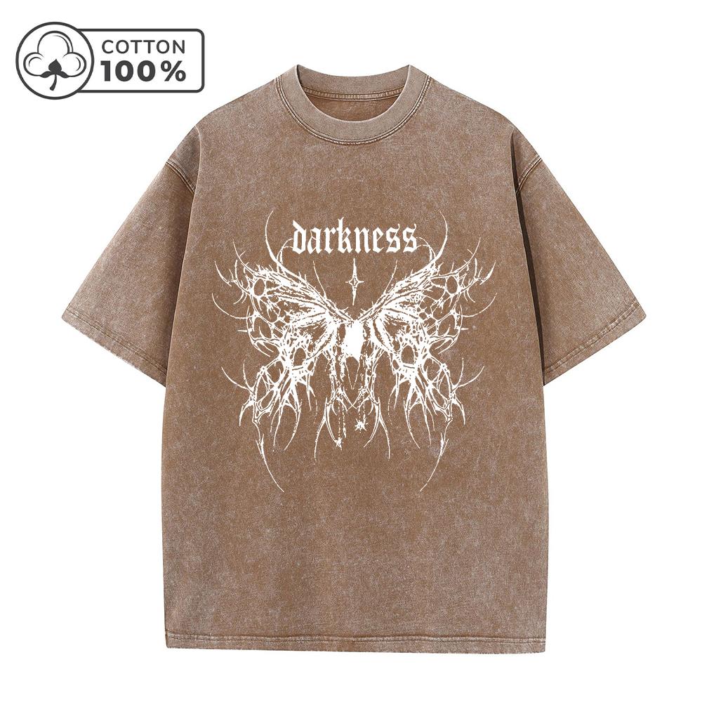 Camiseta Informal Lavada para Hombre con Estampado de Mariposas Góticas Verano Corte Holgado Algodón Puro Cuello Redondo Manga Corta Estilo Retro Urbano