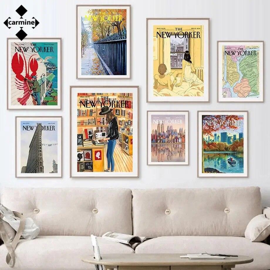 

Винтажная настенная живопись на холсте, обложки для журналов, настенные панно, плакаты на скандинавскую тему и принты в стиле «Нью-Йоркер», декор для гостиной