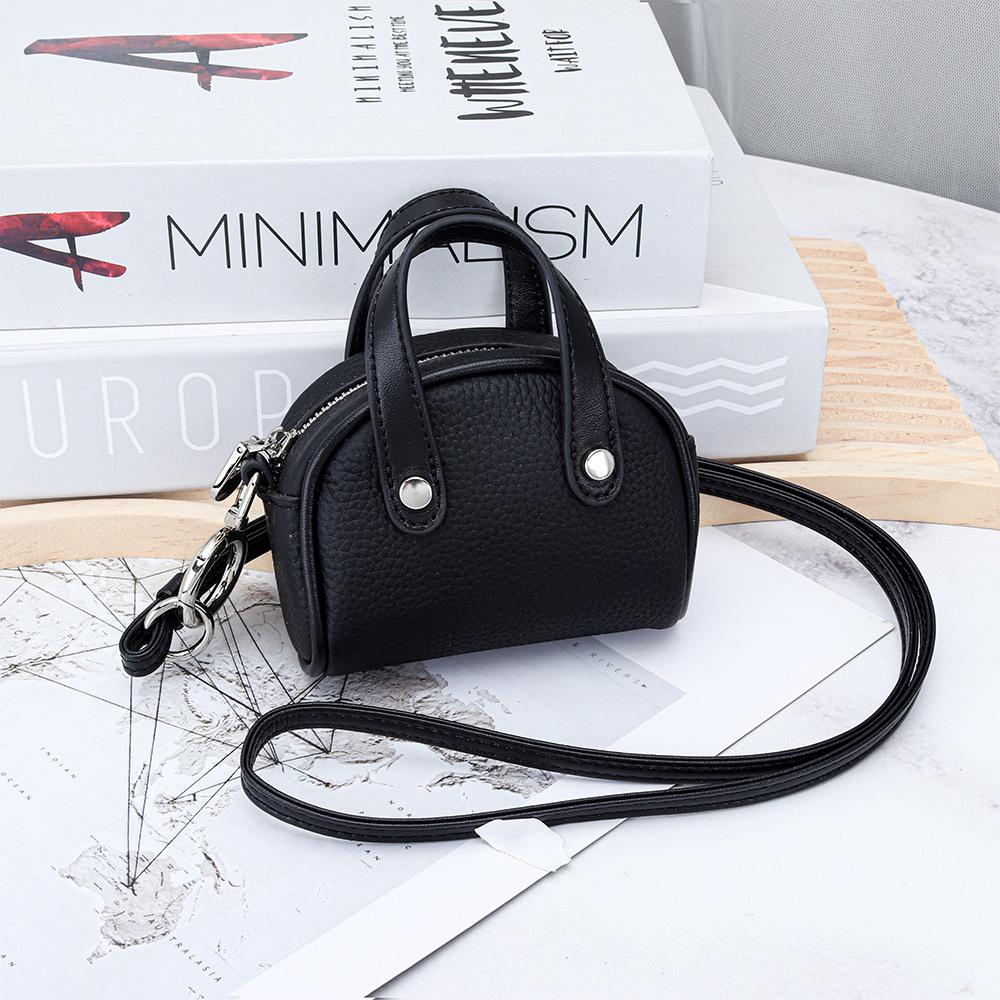 Genuine Leather Mini Lanyard Coin Purse - Ladies Bowling Style Lipstick Storage Bag