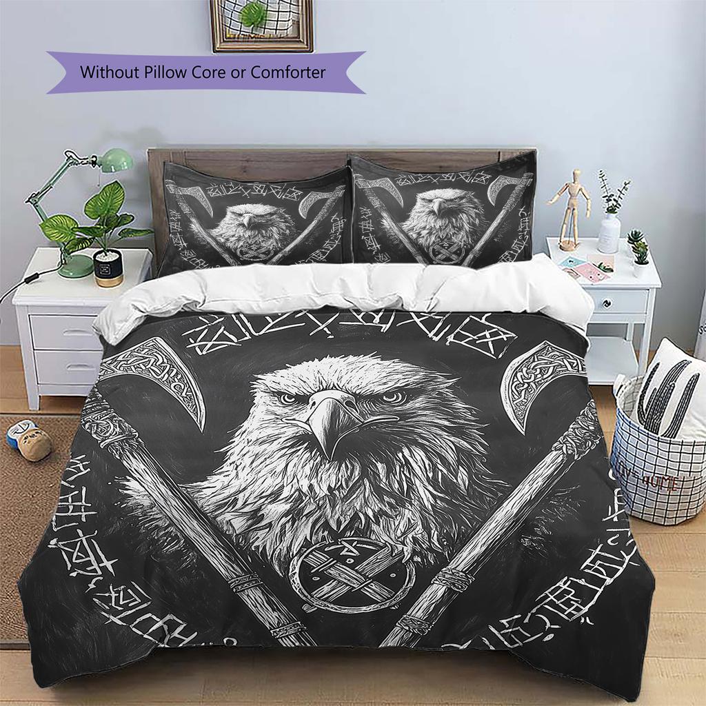 Wikinger-Krieger Muster Bettwäsche Steppdecke Set Bettbezug Kissenbezug Heimdekoration Geschenk (1 Bettbezug + 2 Kissenbezüge, ohne Füllung)