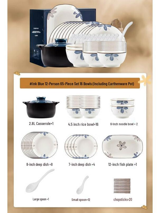 Kangmo Japanese Ceramic 65-Piece Dinnerware Set
