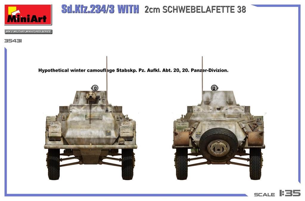 Miniart German Heavy Armored Car Schwerer Ladungstrager 2cm KwK38 Mounted Plastic Model MA35431 1/35 WW.II 8-Wheeled Sd.Kfz.234/3