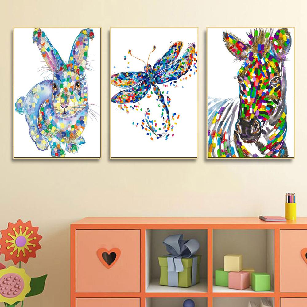 Nordic graffiti art abstract animal canvas painting digital color poster office wall painting living room home decoration mural No Frame