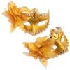 2Pcs Luxury Lily Flower Masquerade Masks Adjustable Ball Party Face Covers Delicate Shimmer Flower Half Masks for Men Women