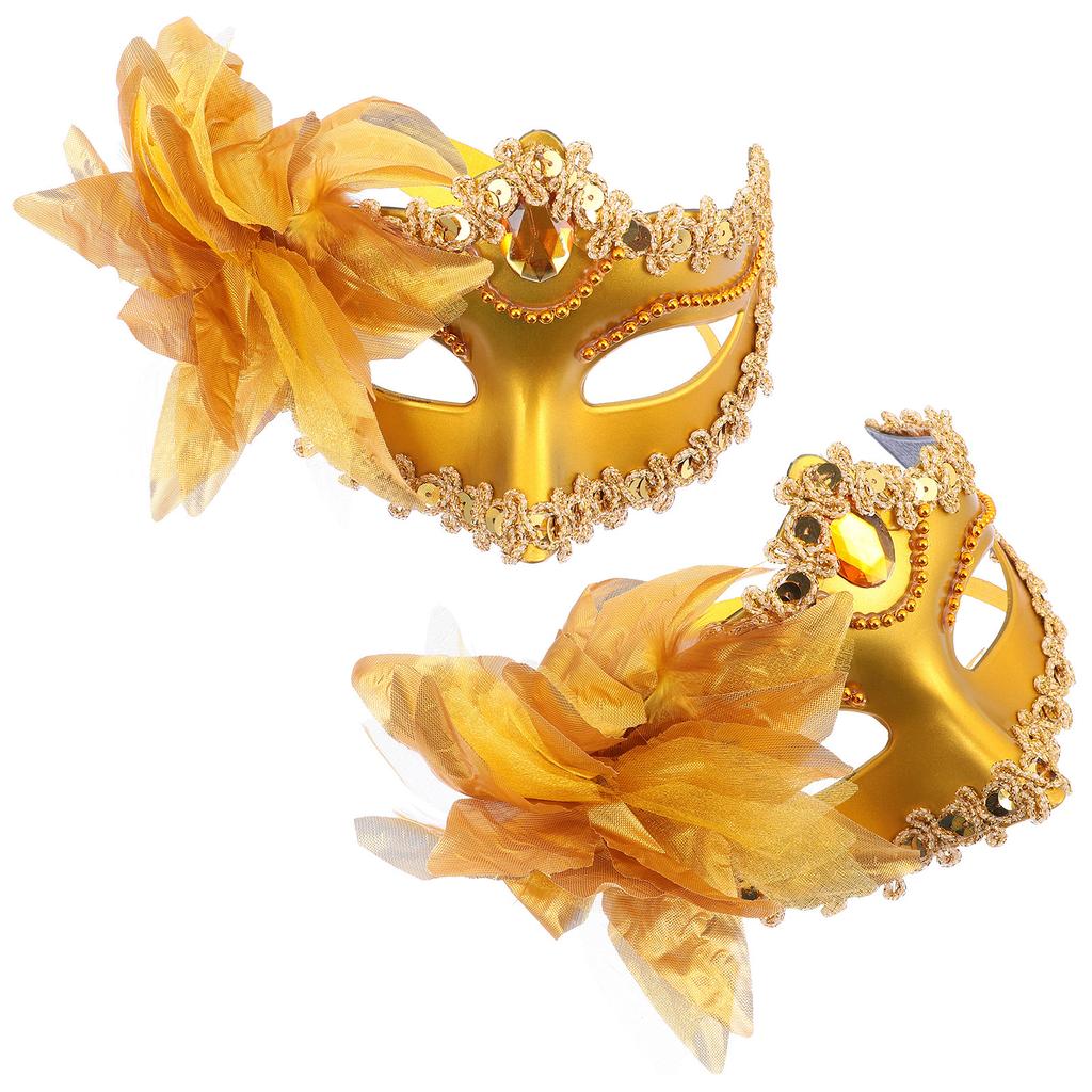 2Pcs Luxury Lily Flower Masquerade Masks Adjustable Ball Party Face Covers Delicate Shimmer Flower Half Masks for Men Women