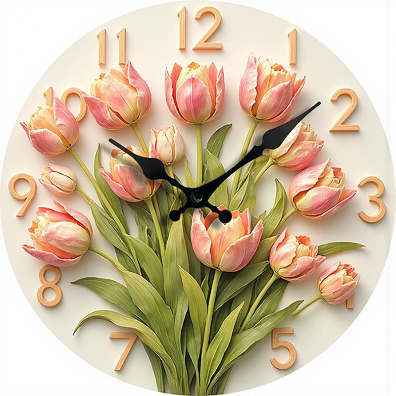 10 inch Wall Clock 2D Flower Home Living Room Decor Large Clock Silent Quartz Clock Home Decoration