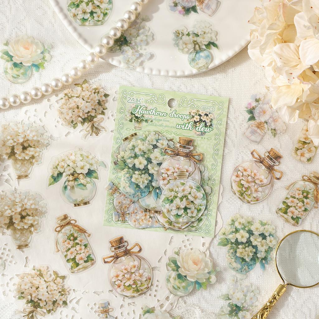 30 Pcs/pack Flowers Plant Stickers aesthetic Stick Labels Decorative Diary Album Scrapbooking material Junk Journal Supplies