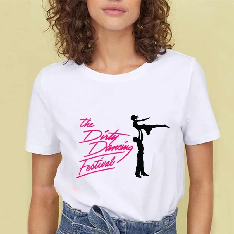 Dirty Dancing Vit Mode Dam T-shirts Harajuku Kawaii Kläder Kortärmad Sommar T-shirts Vardaglig Koreansk Fe Unisex Toppar Rund Hals