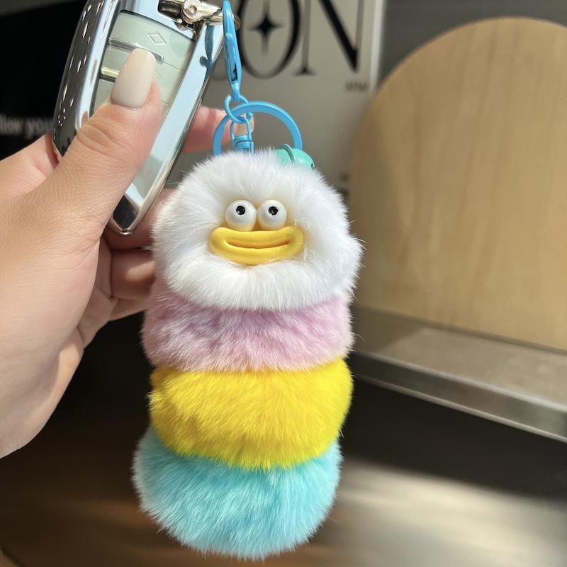 

Sausage Mouth Plush Caterpillars Keychain Hair Ball Key Chain Funny Plush Doll Pendant Key Ring Charms Car Decor Bag Accessories 12 cm