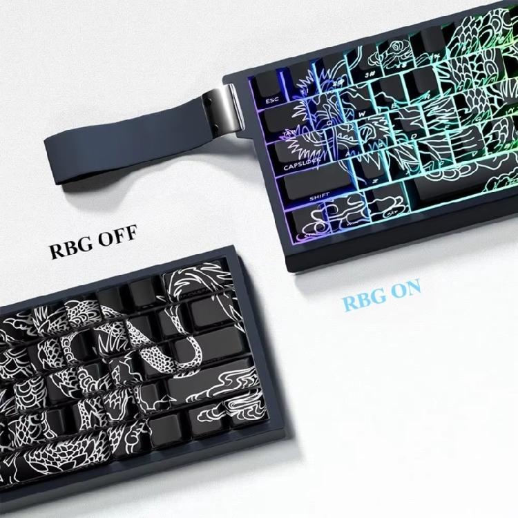 Sidotryckta bakgrundsbelysta tangentkapslar Kinesiskt Loong-tema för 68 67 65 61 60 Mekaniska tangentbord 74-tangenters tangentkapslar