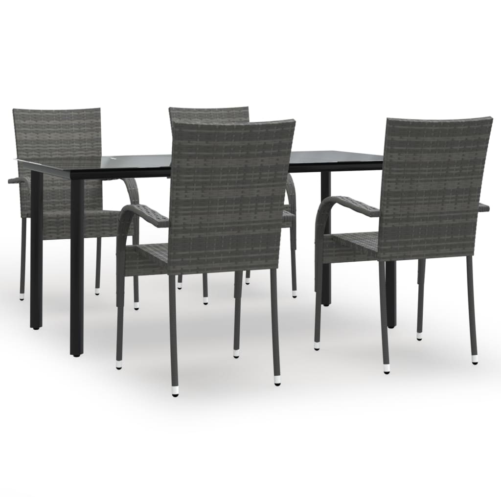 5 Piece Outdoor Dining Set Grey Poly Rattan