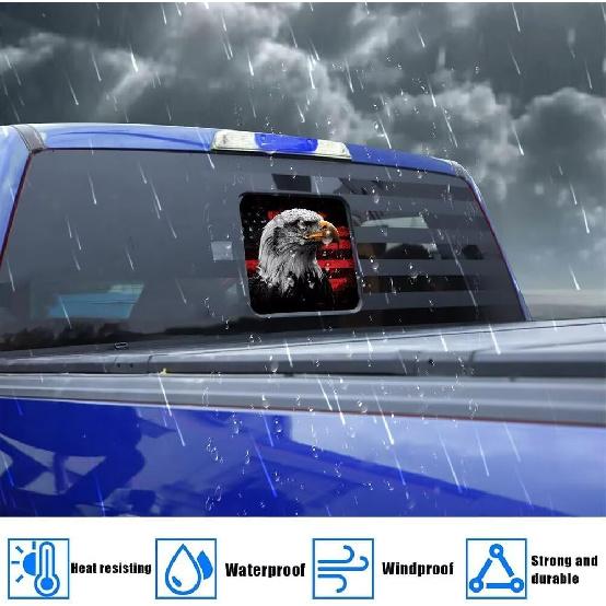 American Eagle Rear Middle Window Decal,Truck Back Center Sliding Window Vinyl Decal,American Flag Perforated Graphics Pickup Sticker,Patriotic Car