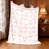 1pc Soft Flannel Blanket Featuring a Pink Bow And Heart Pattern, Perfect for All Seasons. A Cozy Throw Ideal for The Couch, Offi