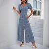 Women's Square Neck Puff Sleeve Wide Leg Printed Jumpsuit