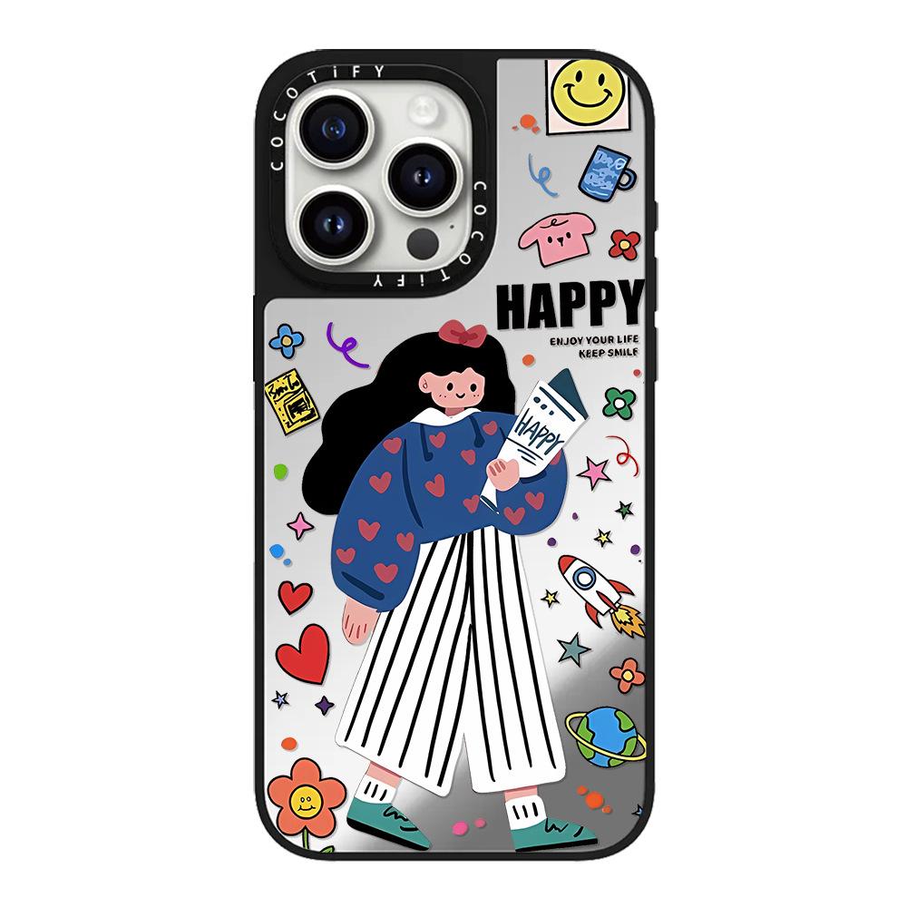 Happy Girl for Apple 16promax Mobile Phone Case for IPhone15/14plus Mirror 13 Protective Cover 12