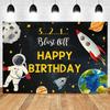 Cartoon Space Universe Planet Theme Happy Birthday Background Cloth Party Decoration Banner Boy's Gift Photography Background