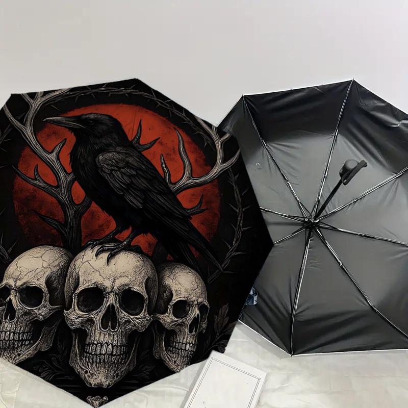 1pc Raven Skulls Blood Moon Artwork Umbrella with Plastic Handle,Suitable for All Seasons Home Travel Outdoor UmbrellaDD1592