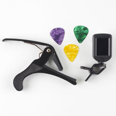 Clip-On LCD Guitar Tuner Capo 3 Picks Accessories Kit for Guitars Bass Ukulele