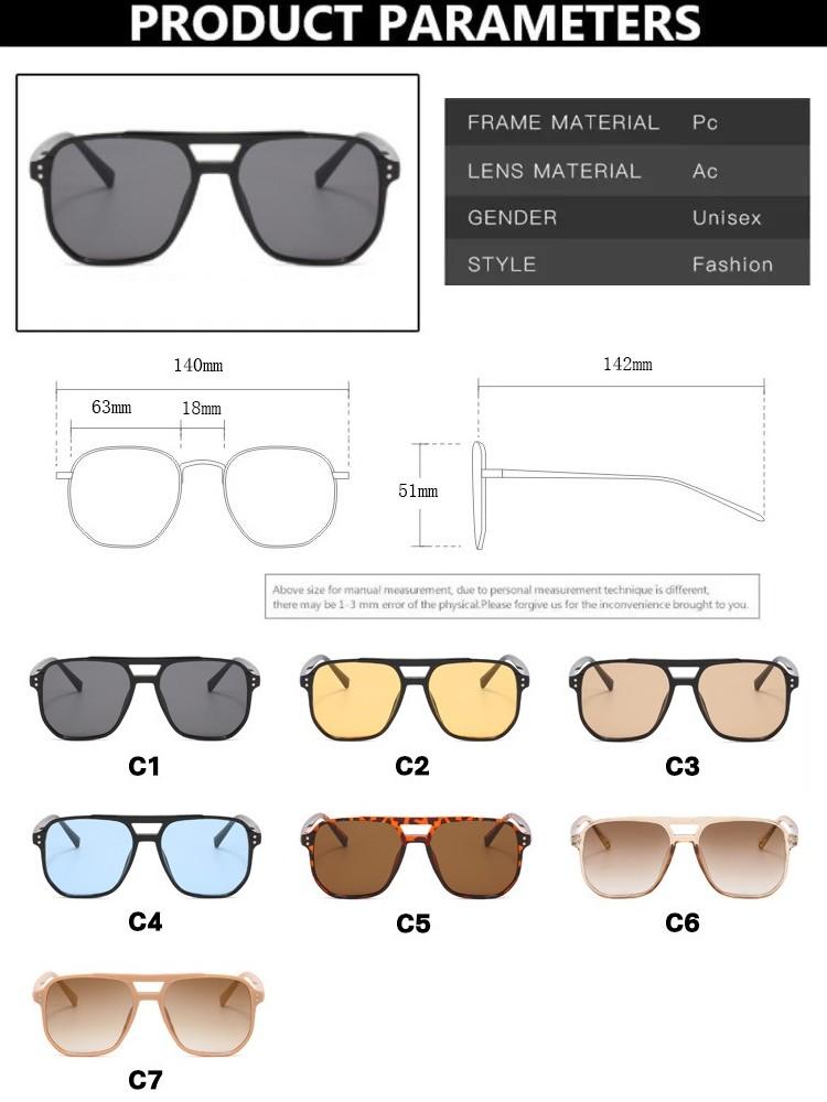Double Bridge Rivet Oversized Square Sunglasses Women Vintage Brand Designer Sun Glasses Fashion Big Frame Cool Female