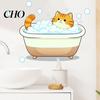 Niet-beschadigende Muursticker Cartoon Kat Sticker, Grappige Oranje Baden/Likken Sticker, PVC Sticker Peel And Stick Zelfklevende Kamer Muurschildering voor Keuken,