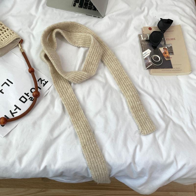 Winter  Solid Color Narrow Long Scarf Female Korean Version Knitted Woolen Scarves Women'S Imitation Cashmere Mohair Scarf