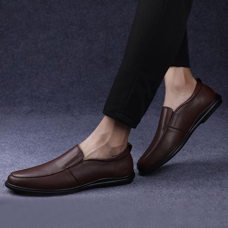Herresko Casual Ekte Lær Slip-on Komfortable Herre Svarte Flats Herre Kjøresko Stor Størrelse