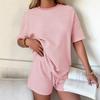 Women Striped Two Piece Set Short Sleeve Top Drawstring Shorts Casual Summer Tracksuit