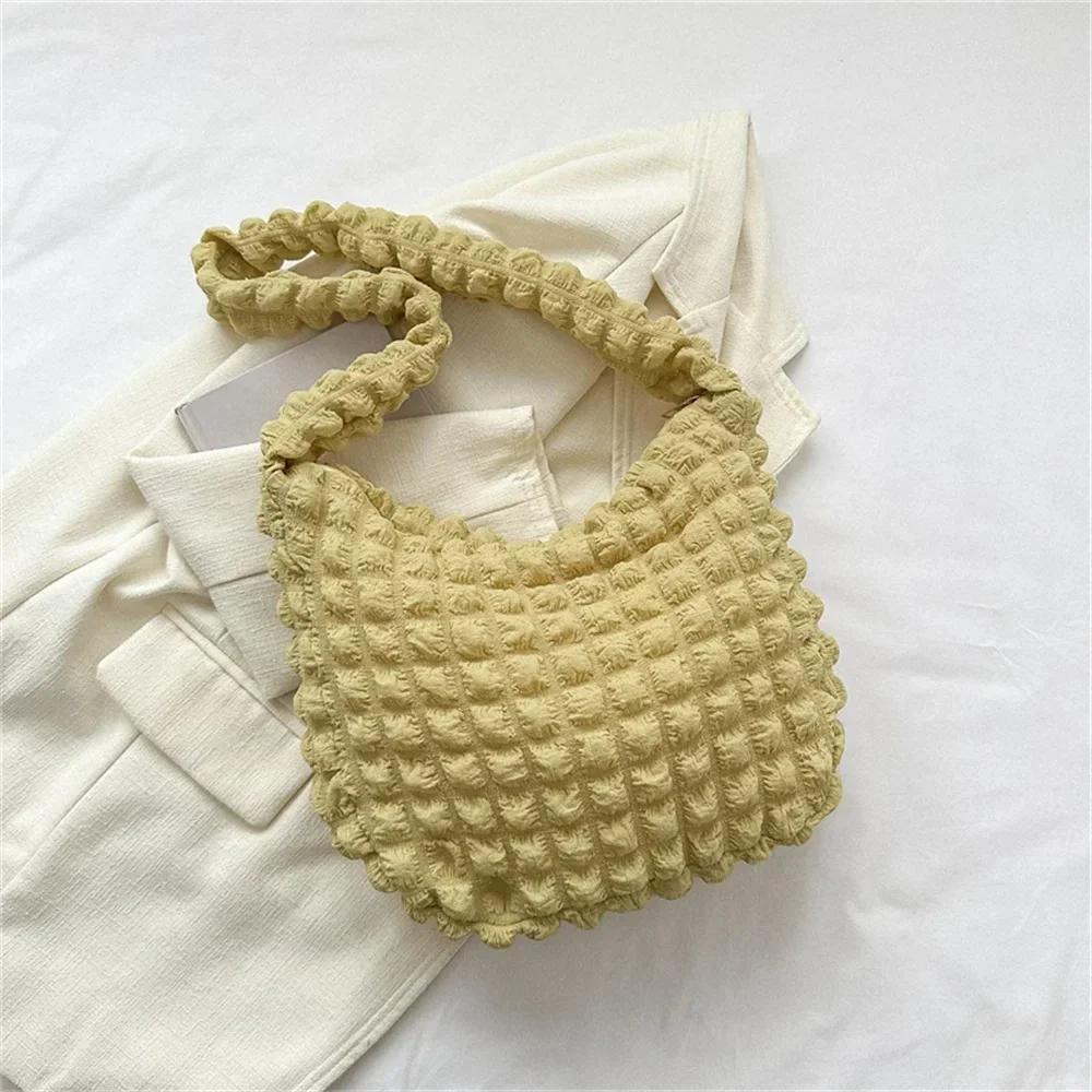 

Crossbody Bag With Pleated Design Embroidered Plaid Shoulder Bag Underarm Bags Simple Large Capacity Quilted Tote Bags For Women