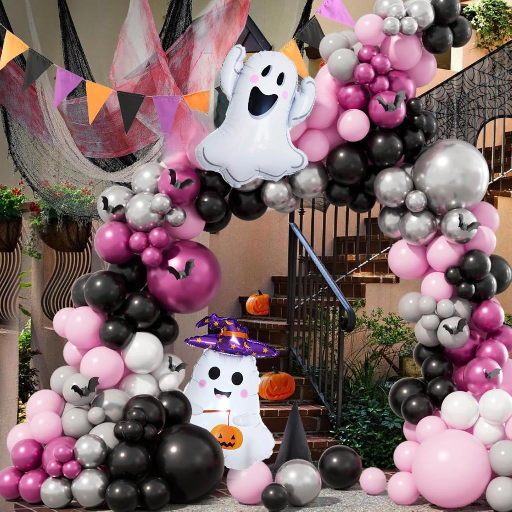 157 Piece Halloween Balloon Set for Halloween Decoration Birthday Party Decoration Prom Day of The Dead Pink Halloween Theme
