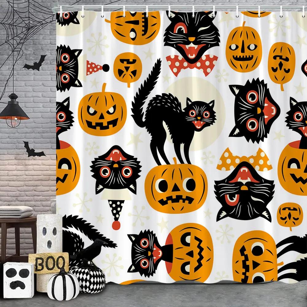 Halloween-Duschvorhang, schwarze Fledermaus, Halloween, gruseliges Muster, Duschvorhang, gruselige Fledermaus, Badezimmervorhang, Badezimmerdekor mit Haken
