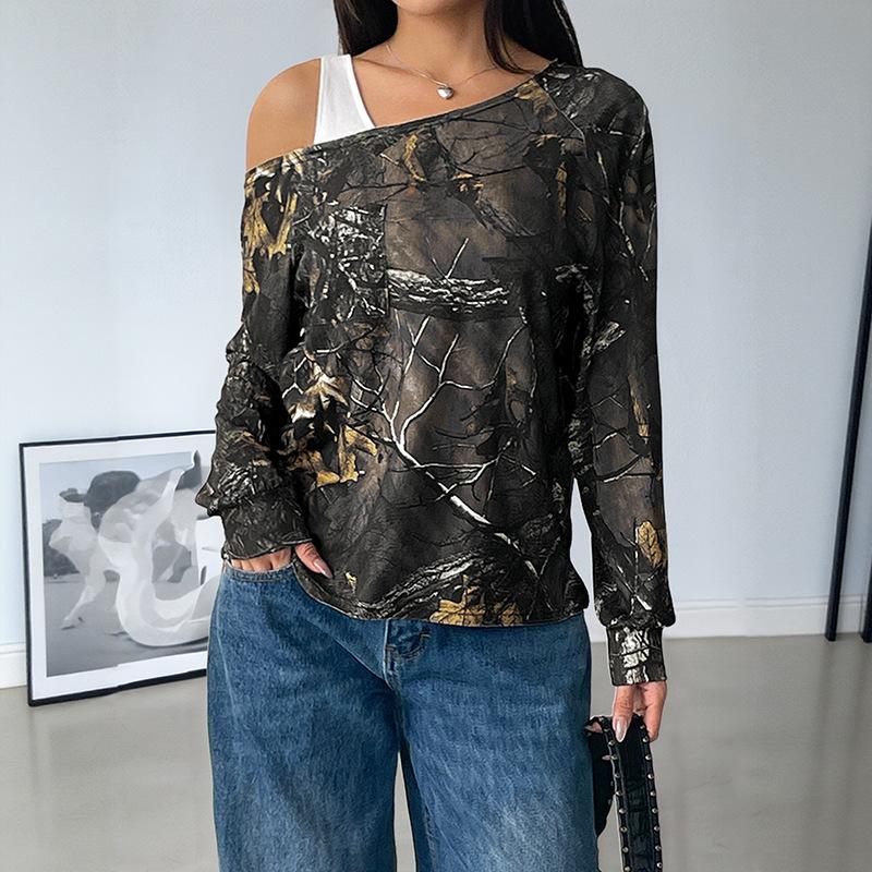 Женская асимметричная блузка с принтом, длинным рукавом и вырезами, повседневная, модная, премиум, универсальная S