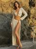 Chic Handmade Crochet Bikini Cover Up Set Plunge V Neck Crop Top & High Slit Long Skirt Beach Vacation Outfit K279
