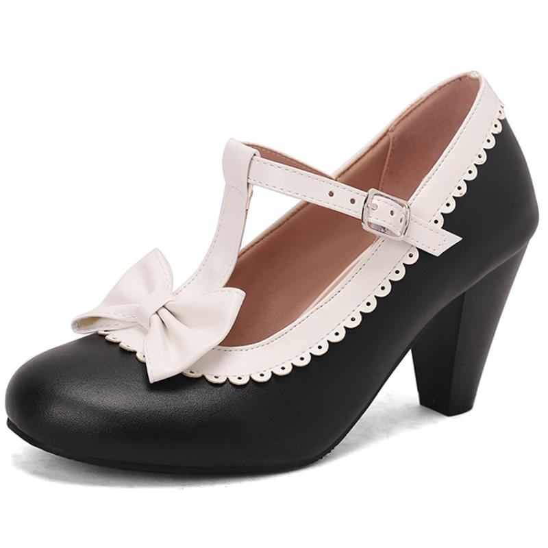 

Сладкие туфли Лолита для девочек, милый бант, розовые, черные, белые, женские туфли-лодочки, ремешок на щиколотке, элегантные, для вечеринки, свадебные туфли, женские 39 чёрный