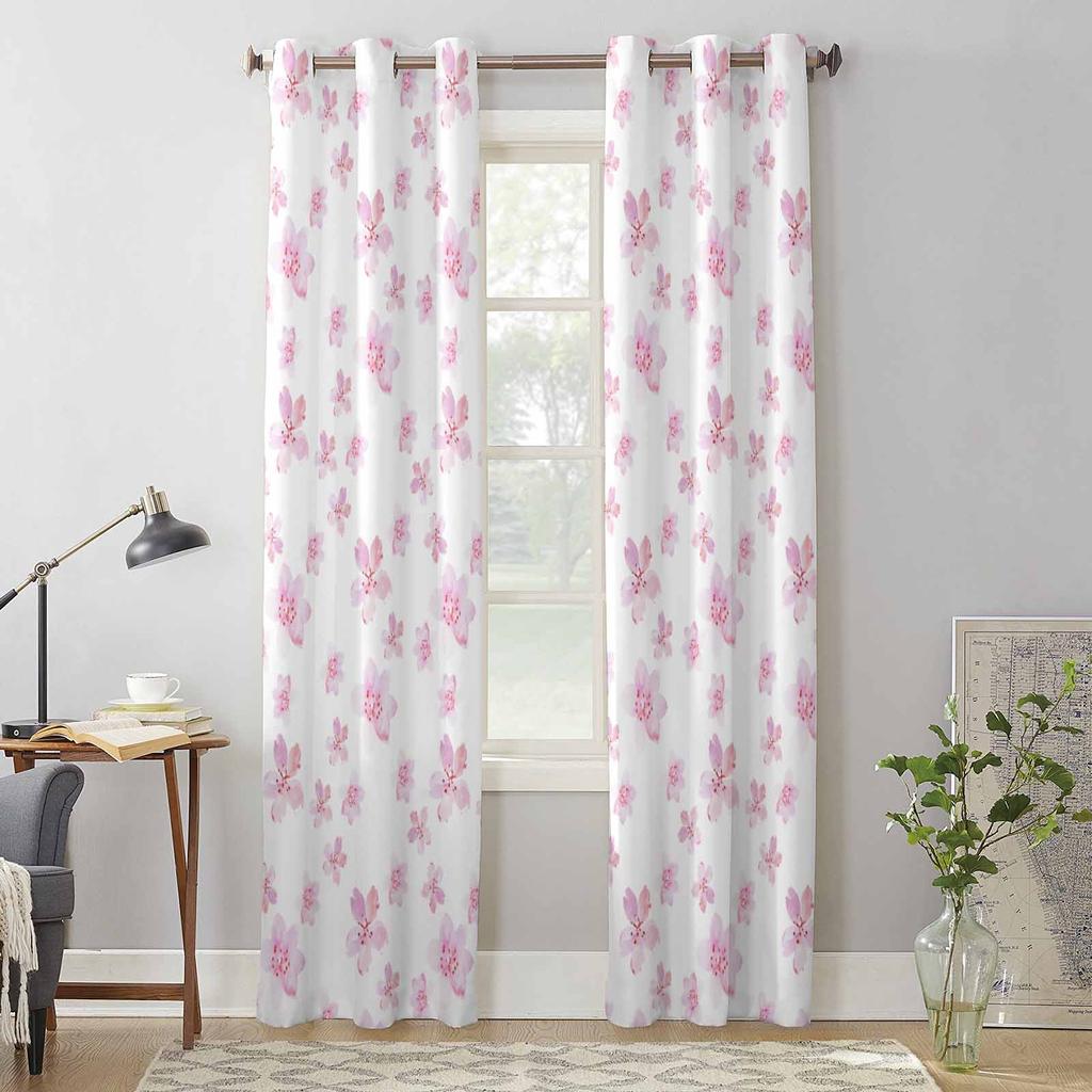 Pink Watercolor Cherry Blossom Window Curtains for Living Room Luxury Bedroom Curtain Kitchen Blinds Drapes Curtains