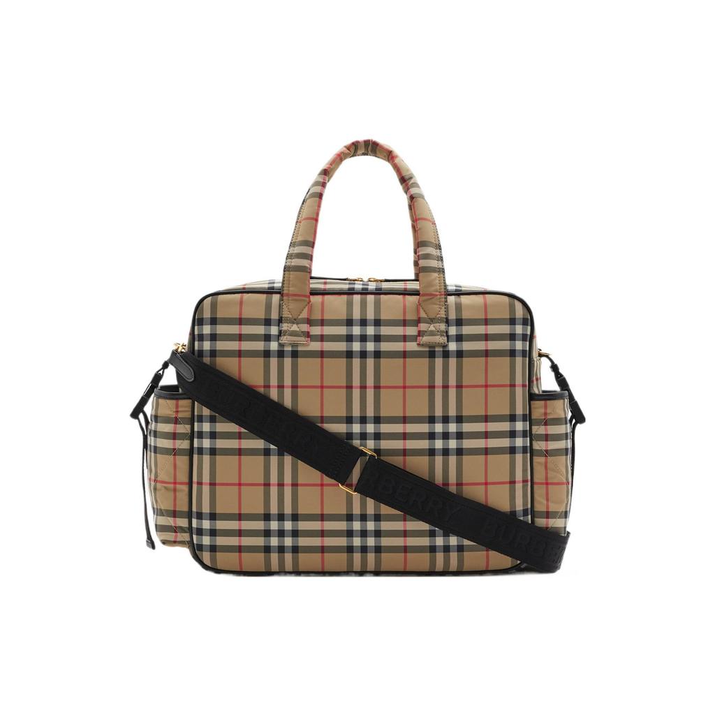 Burberry Bolsa Tote Acolchoada de Lona com Estampa Xadrez Vintage para Troca de Bebê com Ferragens Douradas Para Uso Diário