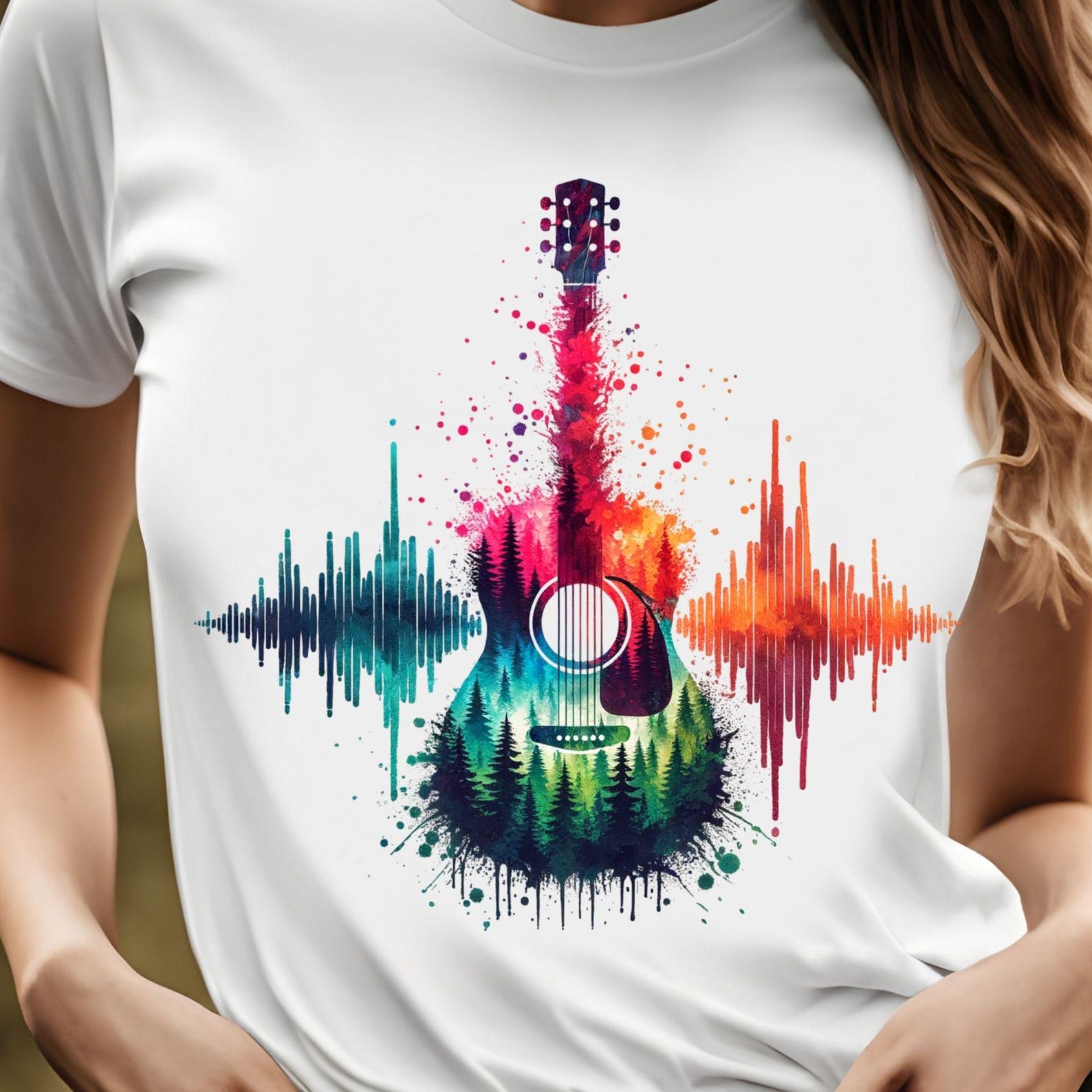 Acoustic Guitar Soundwave Tee | Forest Graphic Music T-Shirt, 11 colors S