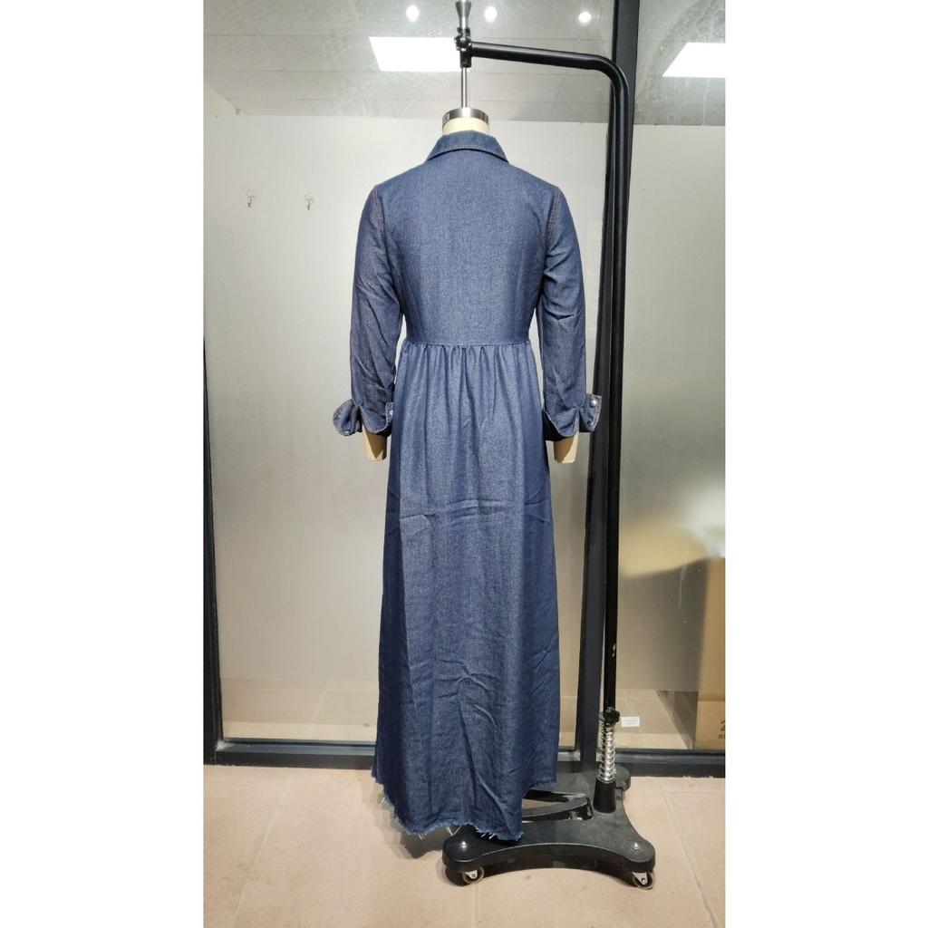 Spring New Retro Waist Slimming Long Sleeve Denim Swing Dress, Elegant Casual Party Denim Dress for Women