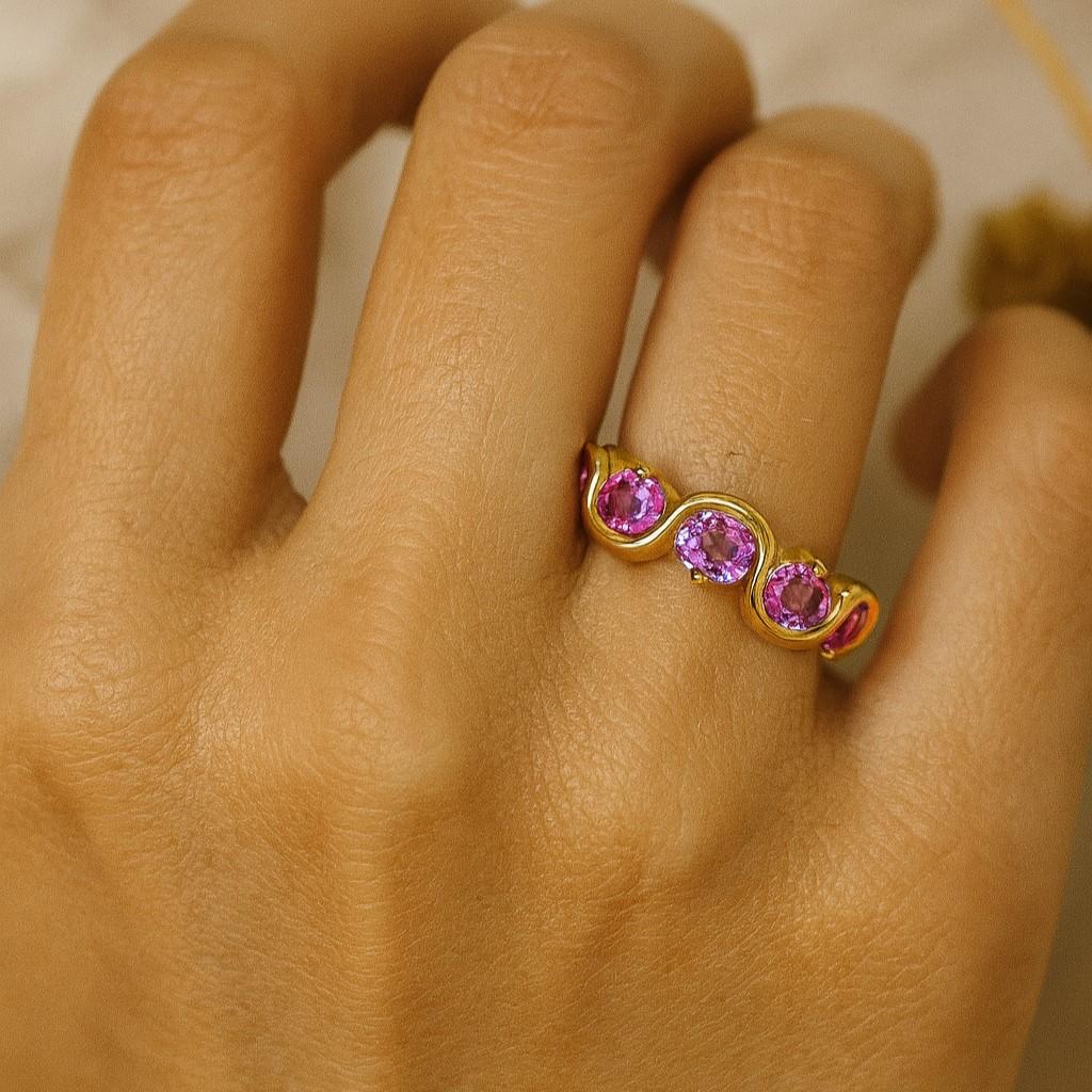 Gold Pink Sapphire Ring for Women – Oval Yellow Gold Plated Sterling Silver Ring | Engagement, Anniversary, Promise Gift for Her