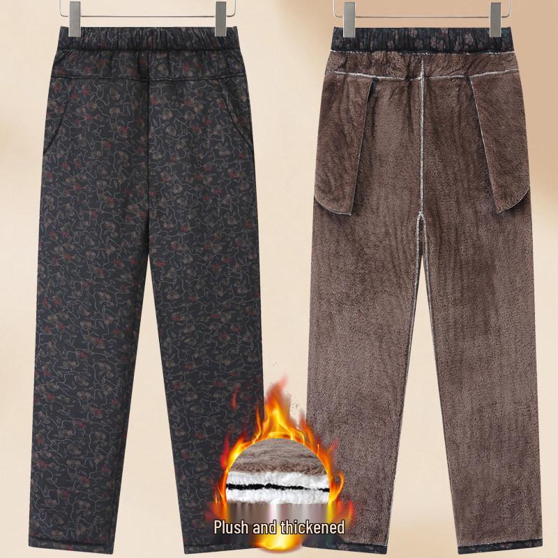 

Winter Warm Cotton Pants for Middle-Aged and Elderly Women, Plus Velvet & Thick Lamb Wool Straight-Leg Grandma Pants 3XL (115-130 Jin)