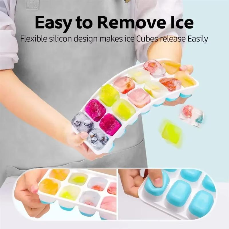 14 Grids Ice Cube Trays Reusable Silicone Ice Cube Mold Fruit Ice Maker with Removable Lids Kitchen Tools Freezer Summer Mould